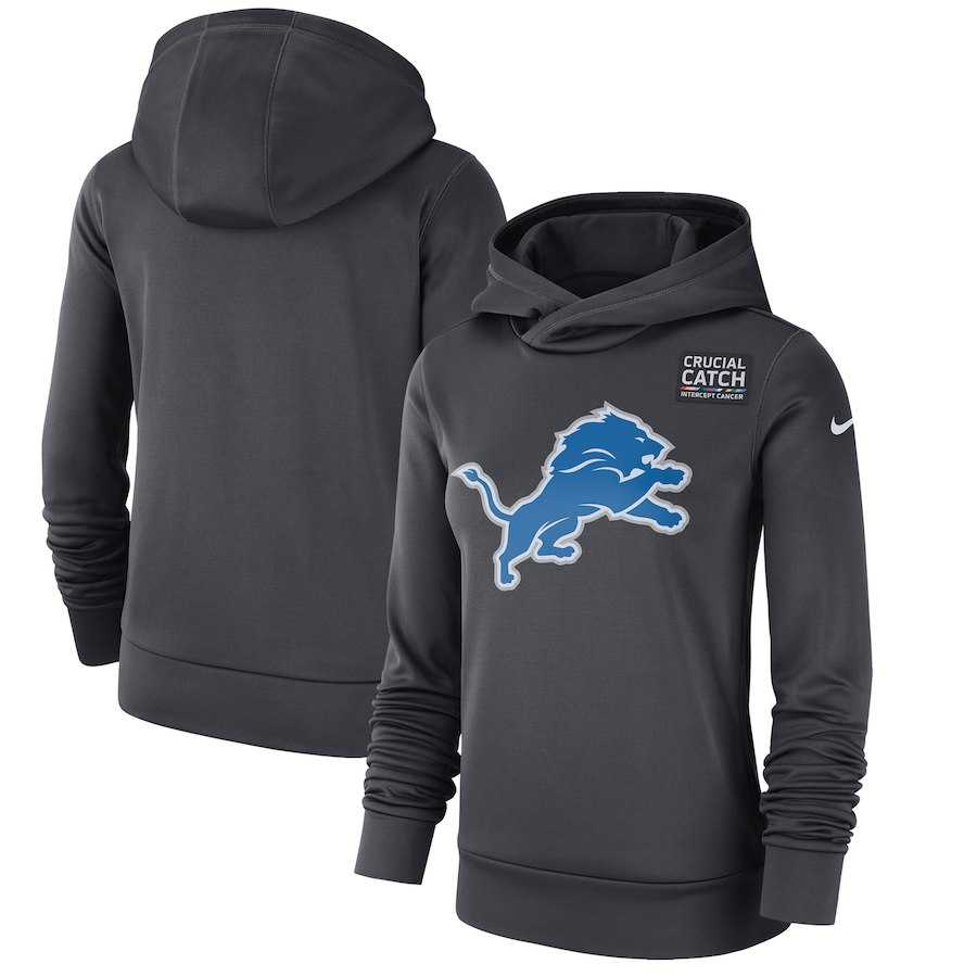Women Detroit Lions Anthracite Nike Crucial Catch Performance Hoodie